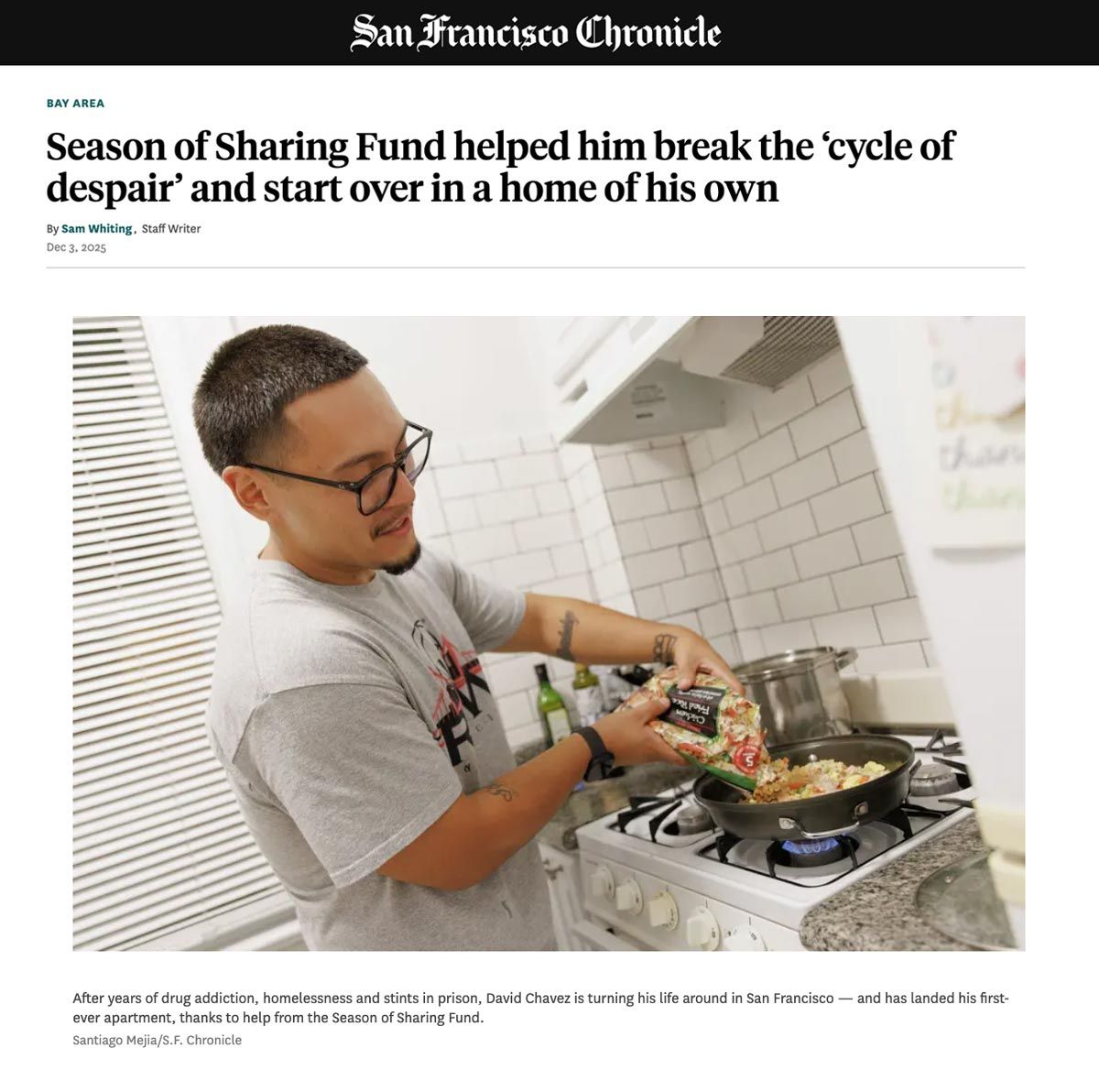 SRH Communications work led to San Francisco Chronicle article re Season of Sharing Fund recipient success