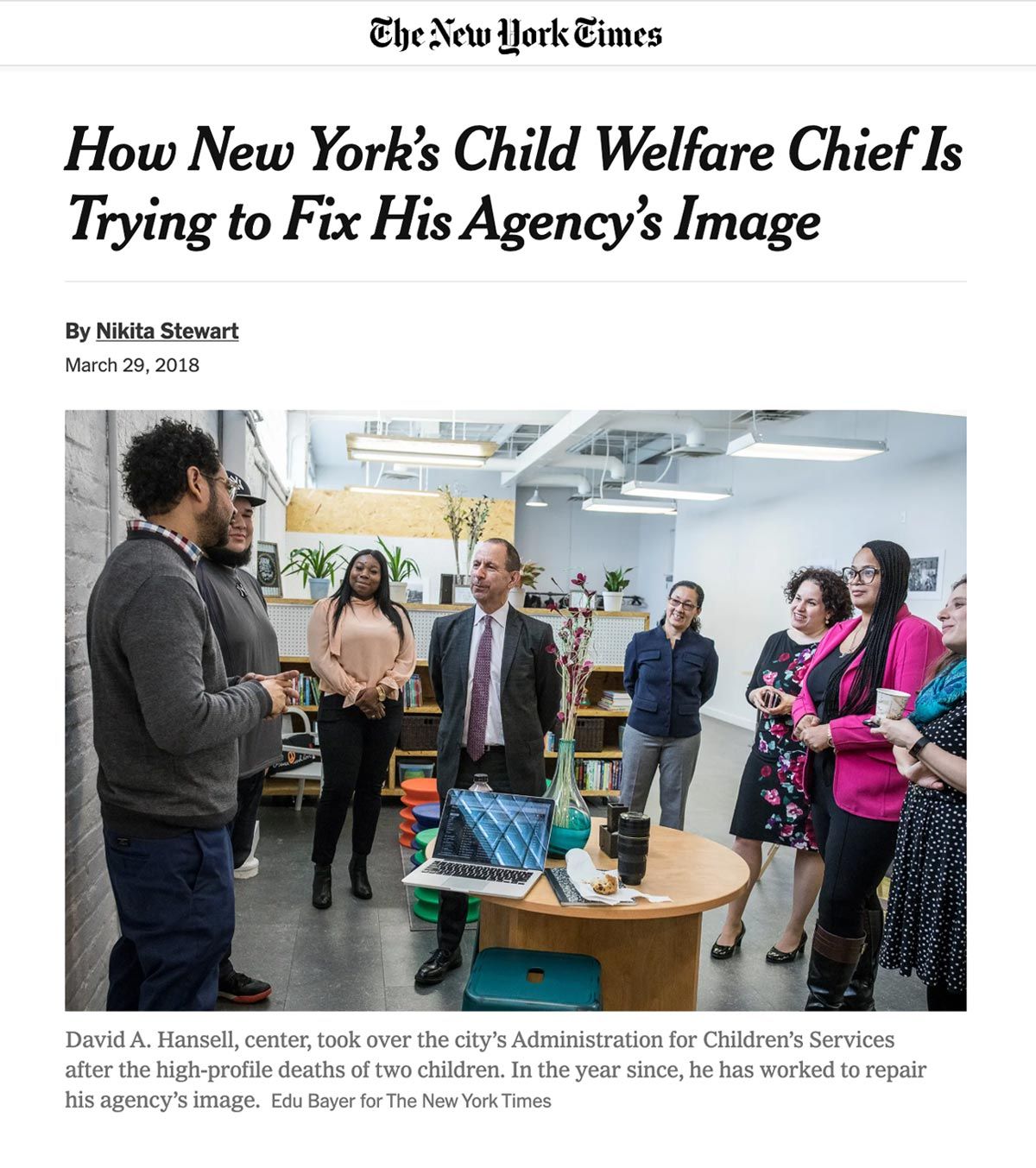 SRH Communications work led to The New York Times article about child welfare chief fixing his agency's image